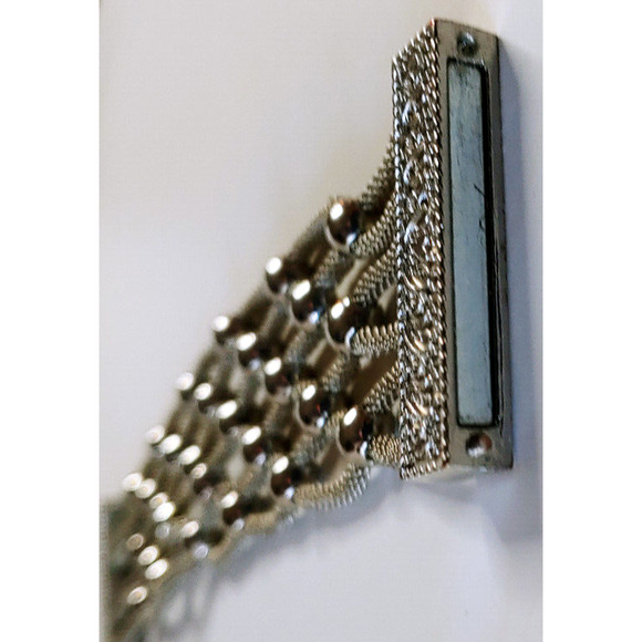 Chunky Bracelet Magnetic Silvertone Mesh Flower Modern 7.5" Flower-Pre Owned - Picture 12 of 16